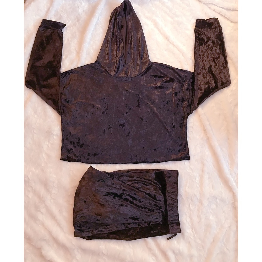 ♈️High Waisted Crushed Velvet Hooded Set - Picture 5 of 6